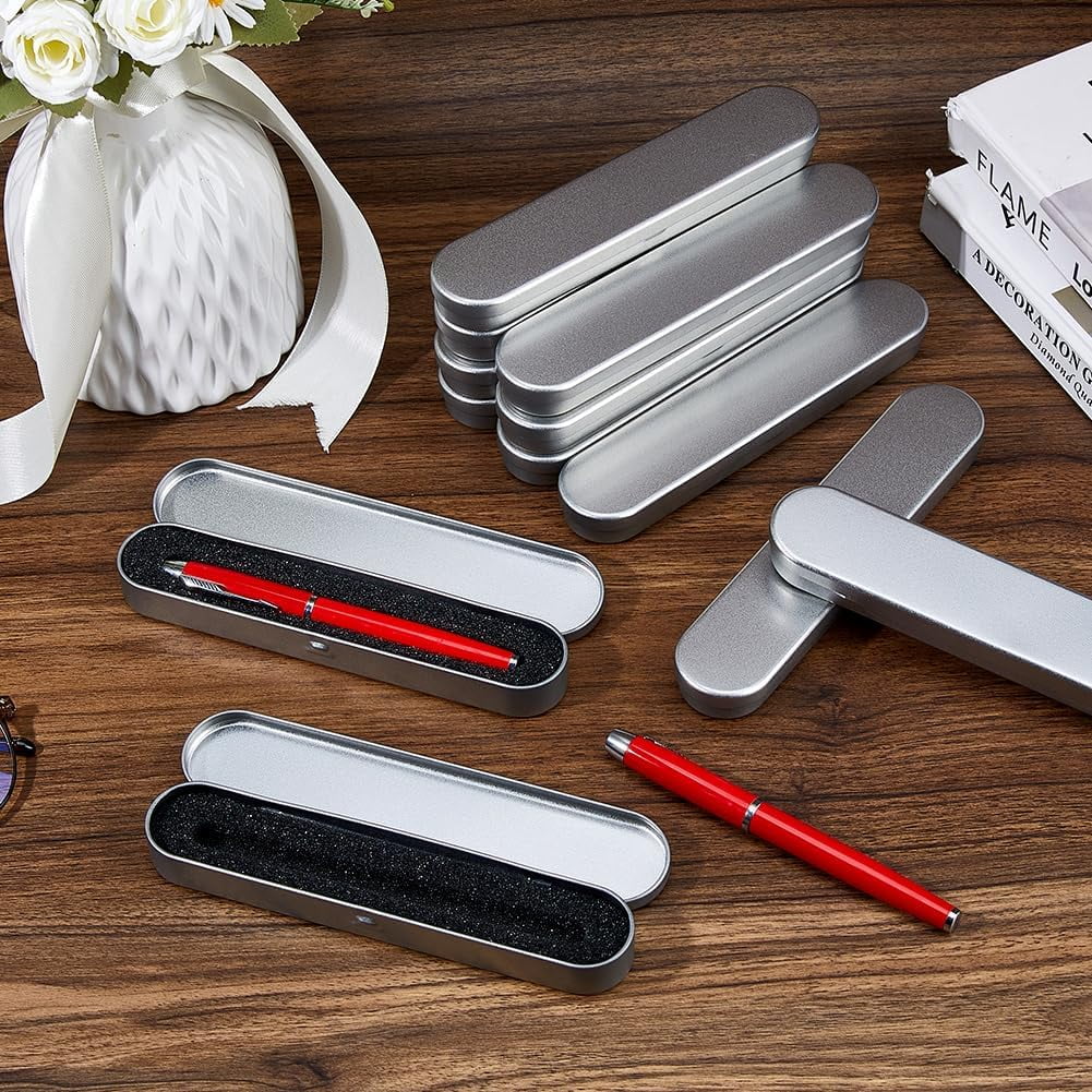 12PCS Metal Pen Storage Box Tinplate Boxes with Sponge 17.8x3.7cm Metal Pencil Boxes Pen Gift Boxes Empty Collection Case Set for Pen Pencil Gift Collection Storage 12pcs