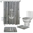 thumbnail image 2 of FMSHPON Grey White 4 Piece Bathroom Set Shower Curtain Bath Rug Contour Mat and Toilet Lid Cover, 2 of 8