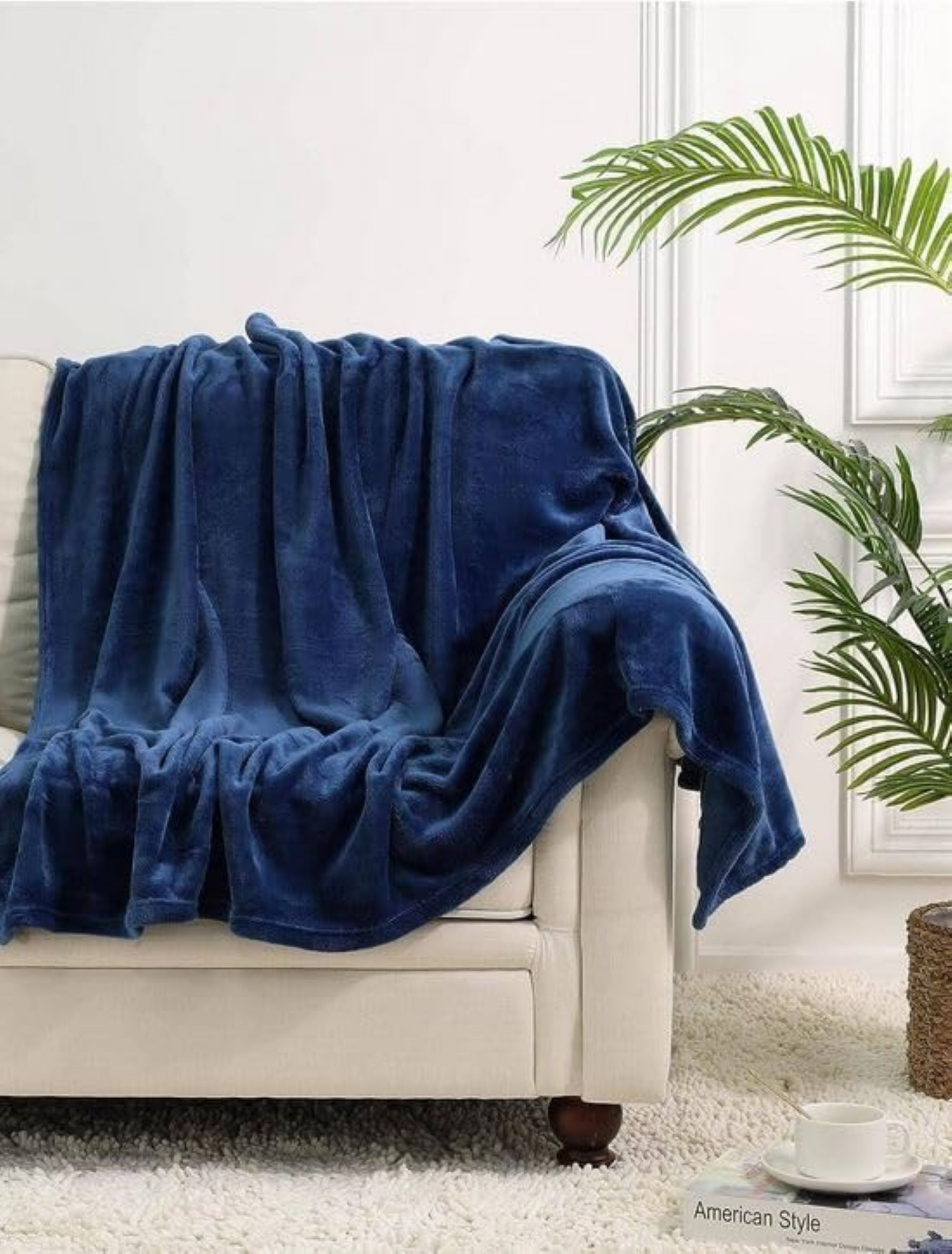 24 pack Trail maker Plush 60”L x 50”W Lightweight Microfiber Sherpa Adult Throw Blankets in Navy Blue