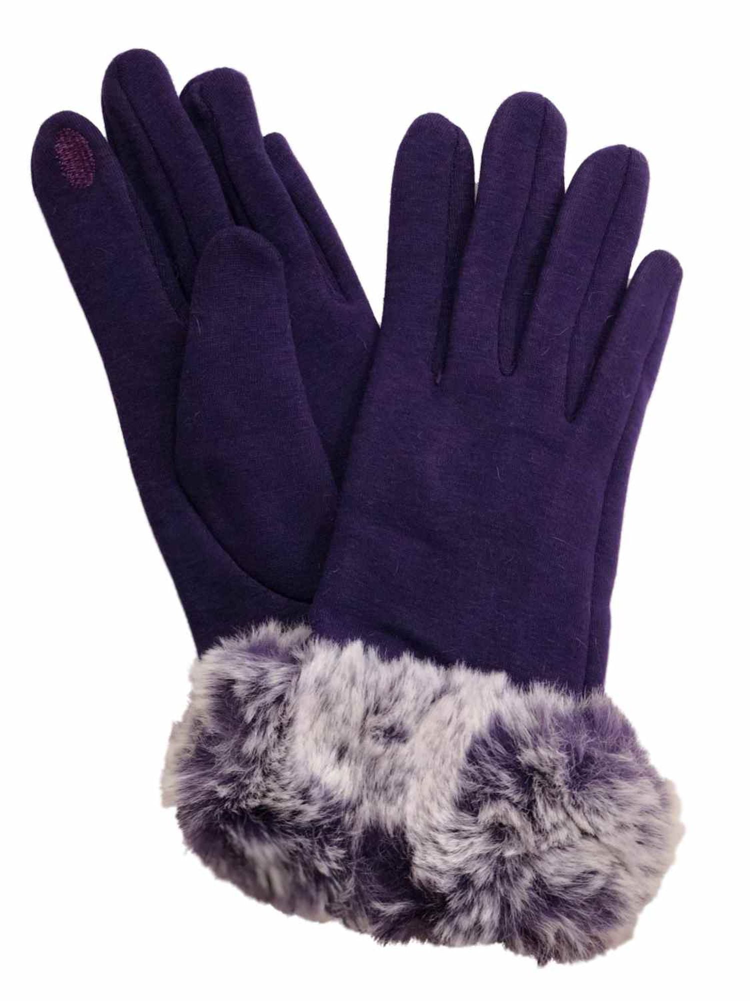 Womens Purple Faux Fur Stretch Fit Texting & Tech Touchscreen Gloves