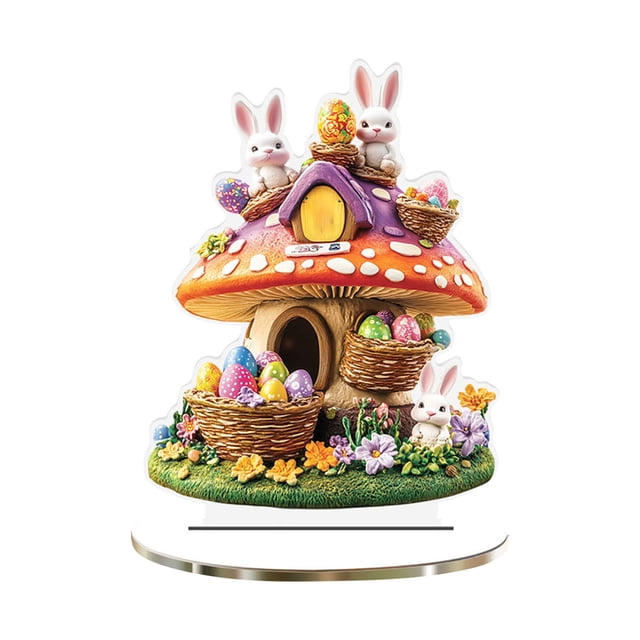 SLYNSHome Easter Table Decor Acrylic 2D Rabbit Mushroom House Table Centerpieces Decor Spring Bunnies Rustic Decor