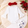 thumbnail image 5 of Bagilaanoe 3Pcs Newborn Valentine's Day Outfits Baby Girls Overalls Dress Set Flare Long Sleeve Romper Tops + Suspender Skirt + Headband 3M 6M 9M 12M 18M Infant Casual Clothes, 5 of 8