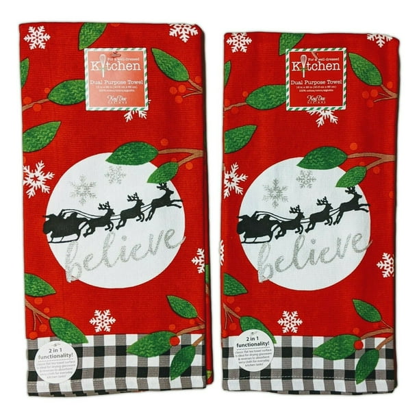 Set of 2 BELIEVE Christmas Terry Kitchen Towels by Kay Dee Designs