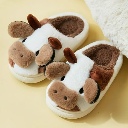 

Flock Kids Shoes House Slippers Bedroom Home Slippers Cartoon Cow Cotton Slippers Winter Indoor Outdoor Slippers For Boys Girls
