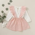 thumbnail image 2 of Sinhoon Toddler Kids Baby Girl Clothes Linen Suspender Skirt Set Long Sleeve Shirts Ruffle Dress Outfits, 2 of 7