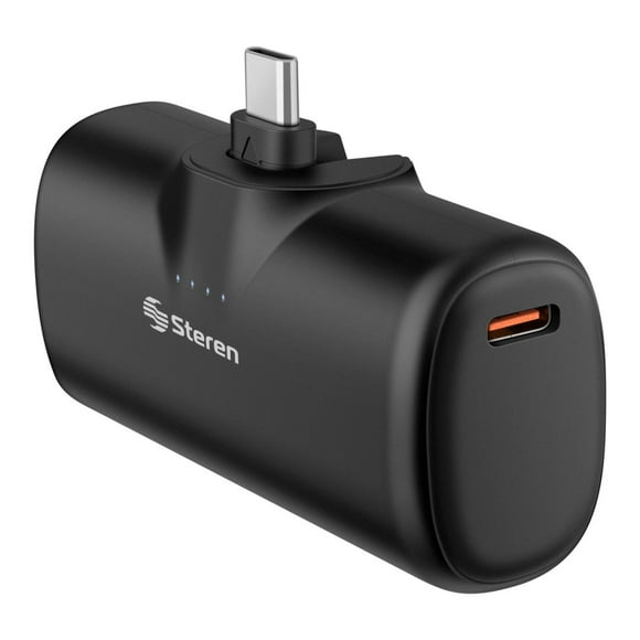 Mini Power Bank de 4,000 mAh PD 20 W con 1 salida USB C y plug USB C abatible negro