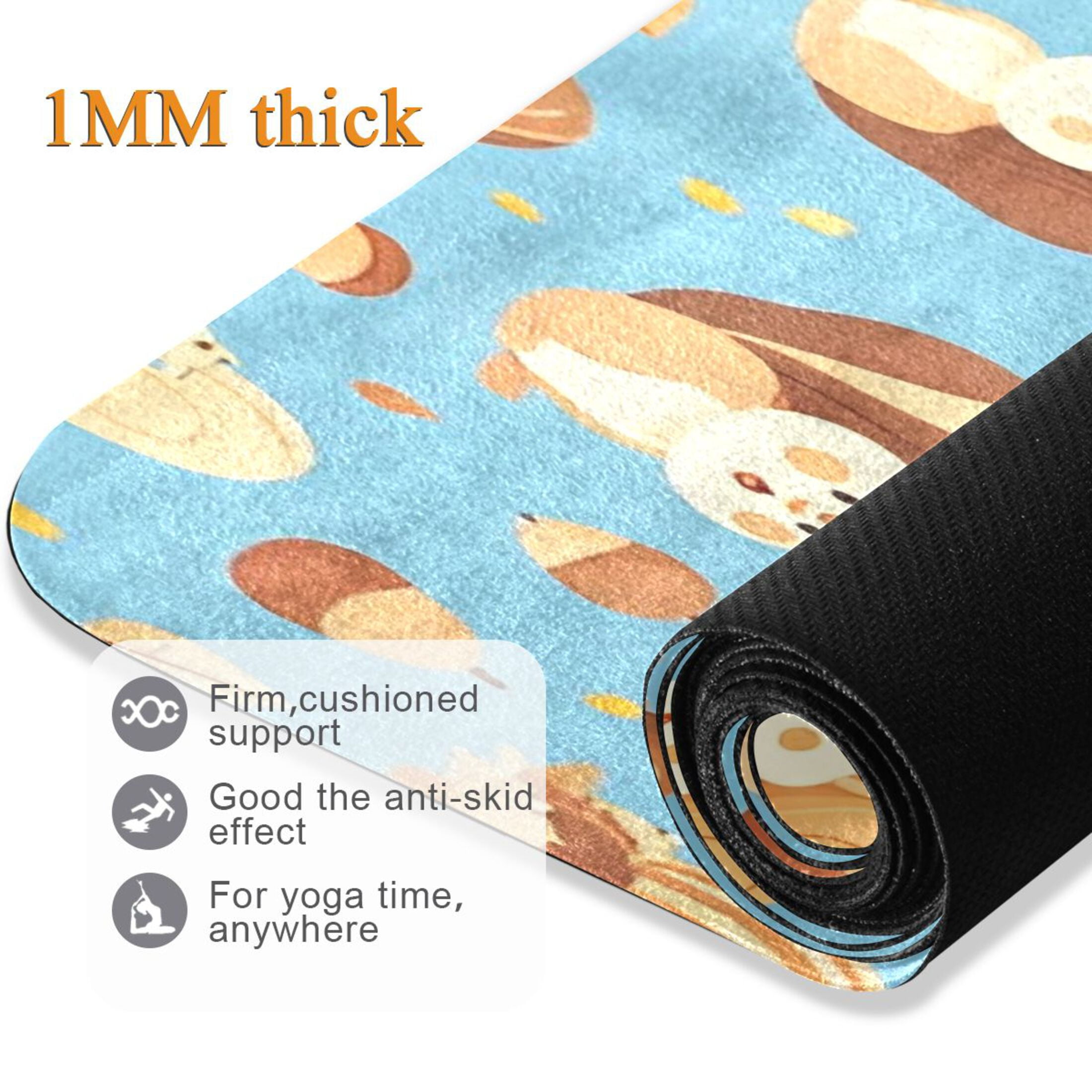 BZSMCE Yoga Mat Women Fitness Mat Light Blue Squirrel Pattern