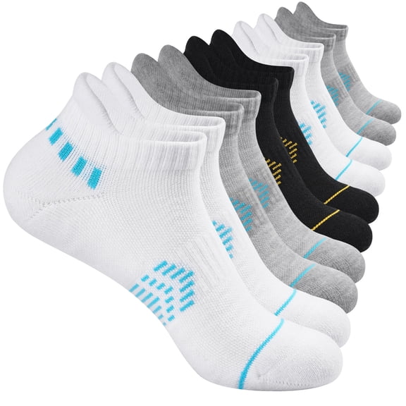 HIALTODAY 5 Pairs Women Cushion Low Cut Socks Arch Support for All-Day Comfort Ideal for Running, Work, Gym & Casual Wear,Size 6-9,BLACK&GRAY&WHITE