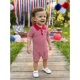 thumbnail image 4 of Cenuakty Baby Boy 4th of July Romper 0-18M  American Flag Embroidered Striped Short Sleeve Half Button-up Collared Bodysuit, 4 of 9