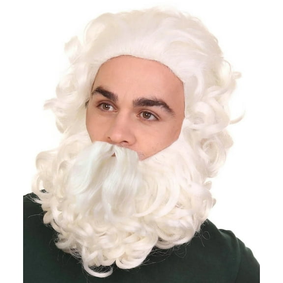 Professional Mens Santa Wig And Full Beard Set | White Merry Christmas Wig | Premium Breathable Capless Cap