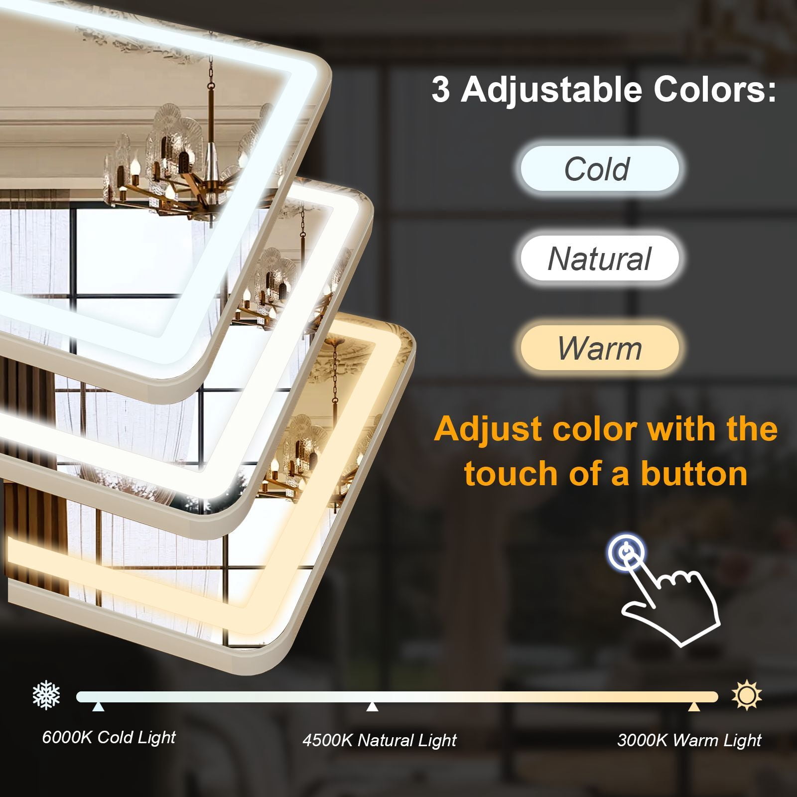 Easy4Home 63" x 20" LED Rectangular Full Length Mirror with Adjustable Lights Standing Mirror Wall Mounted, White