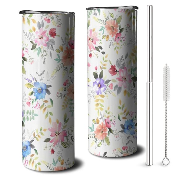 20oz Pioneer Flower Floral Print Pattern Skinny Tumblers Stainless Steel Tumbler with Lid and Straw,Vacuum Insulated Double Wall Travel Tumbler Cups with Cleaning Brush for Coffee,Tea
