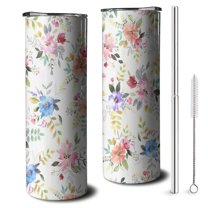 20oz Pioneer Flower Floral Print Pattern Skinny Tumblers Stainless Steel Tumbler with Lid and Straw,Vacuum Insulated Double Wall Travel Tumbler Cups with Cleaning Brush for Coffee,Tea