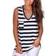 thumbnail image 4 of Camiseta de verano con cuello en V casual sin mangas con rayas de chaleco para mujer, negro, blanco, M Kearding AP002567-02, 4 of 5