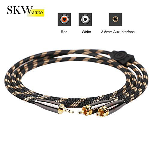 SKW Audiophile Single Crystal Copper Audio Cable 3.5mm Male to 2 RCA Male Audio Auxiliary Stereo Y Splitter Adapter Cable 3.2ft/1M, Black 