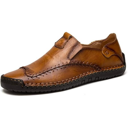 

Men s Casual Leather Loafers - Slip-On Driving Shoes Comfortable Walking Formal Oxford Penny Style Hand-Stitched Classic Moccasins