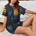 thumbnail image 4 of Rocae Rainbow Sausages On Dark Slate for Two Piece Sleepwear Pajamas Sets for Women Soft Short-Sleeved Pjs with Lounge Shorts -Large, 4 of 6