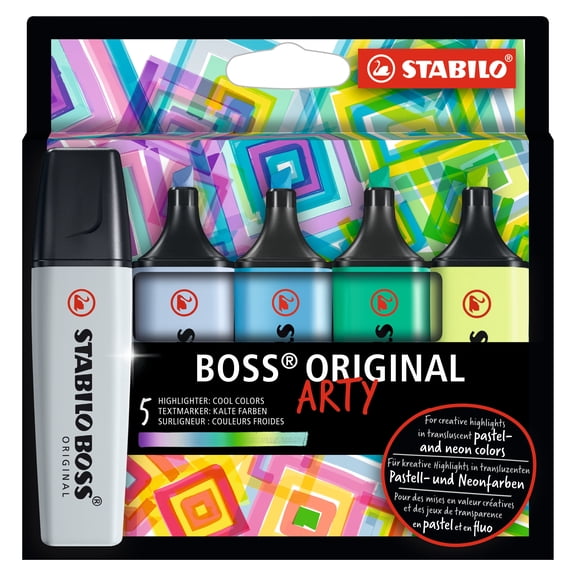 STABILO BOSS ORIGINAL Highlighters Set, 5-Piece ARTY Cool Colors Set