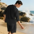 thumbnail image 4 of Paiyanr Cotton Linen Sets for Men Summer Breathable Shirts Shorts 2 Piece Outfits Solid Color Casual Long Sleeves Drawstring Waist Beach Shorts Sets, 4 of 9