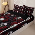 thumbnail image 3 of Homewish Hipple Death Skull Zipper Queen Comforter Set with Fitted Sheet and 2 Pillowcases,Grunge Red Flowers Zipper Bedding Set,Happy Halloween Bed Set,Black Reversible,4pcs, 3 of 8