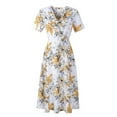 thumbnail image 1 of Pompotops Robe Décontractée à Manches Courtes Imprimée Florale Boho Col en V, 1 of 8