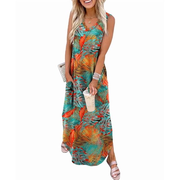 Ronuti Womens 2026 Summer Tank Dresses Maxi Vacation Beach Dresses with Pockets Casual Sleeveless Sundresses