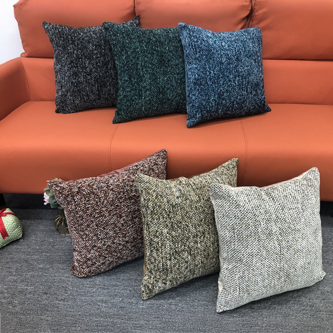 Chenille Textured Decorative Throw Pillow Covers for Sofa Living Room Home, Cozy Accent Cushions for Families & Apartments, 18x18 Inch