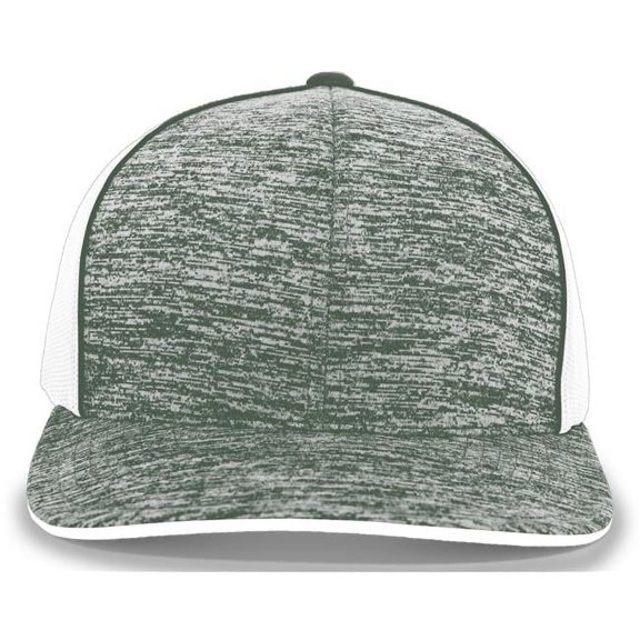 Aggressive Heather Trucker Snapback Cap, Dark Green Heather & White - One Size
