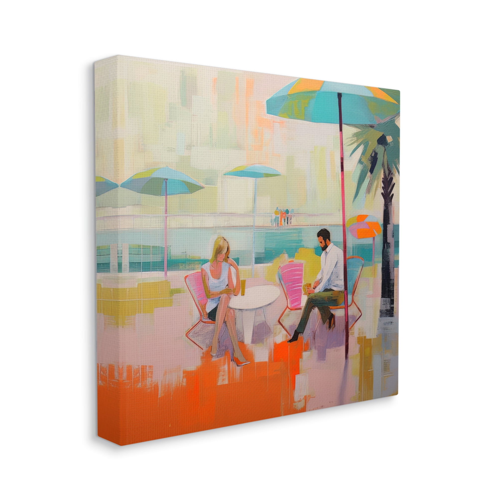 Stupell Industries Couple at Beach Abstract Abstract Painting Gallery Wrapped Canvas Art Print Wall Art, 17 x 17