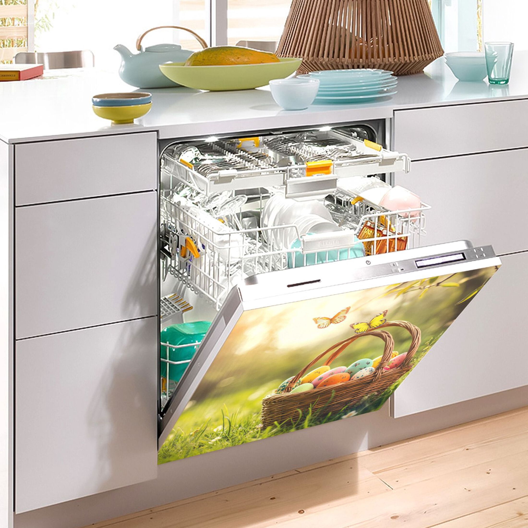 Dishwasher Sticker Dishwasher Cover Magnet Refrigerator Home Decorative Art Kitchen Panel Decal Easter Basket with Colorful Eggs 23x26 Inch