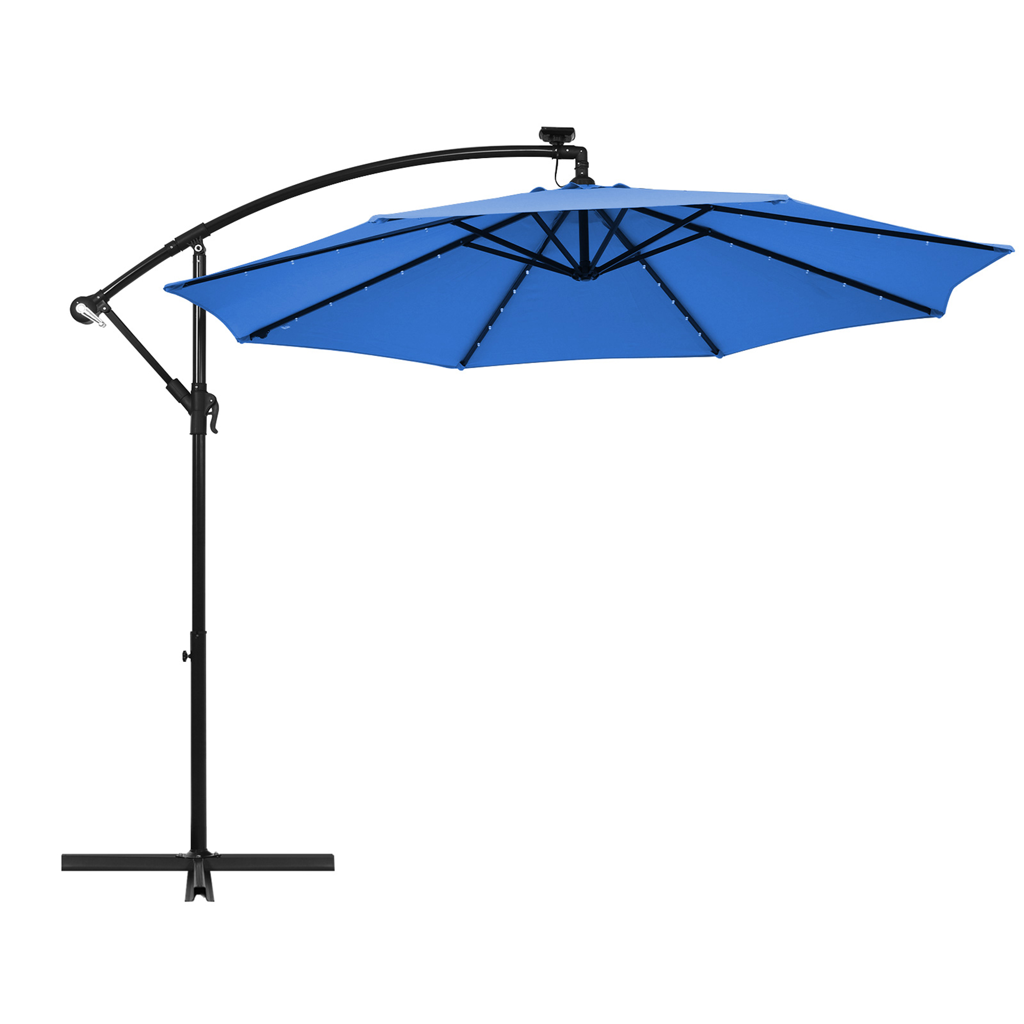 Gymax 10ft Solar Patio Umbrella Outdoor Offset Hanging Umbrella w/ 40 LED Lights Blue