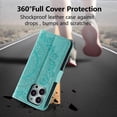 thumbnail image 6 of Mandala Phone Cover for iPhone 14 Pro Max, Ultra Slim Flip Case with Card Slot, Magnetic Closure, Embossing PU Leather Case with Stand Function and Lanyard, Foldable Motif - Green, 6 of 17