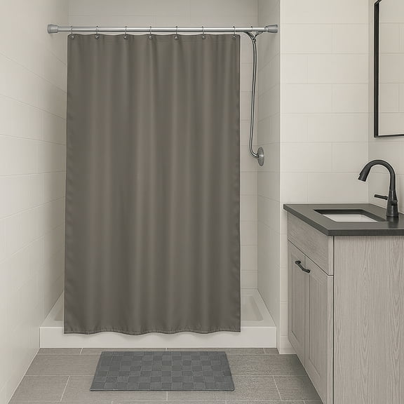 "Evideco Gray Water-Resistant Mildew-Resistant Polyester Shower Curtain with 8 Grommets, 48" W x 72" H