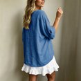 thumbnail image 5 of YuXingFu Maxi Dress Plus Size Mid-Length Scoop Neck Plus Size Womens Dress Long Sleeve Pleated Casual Summer Blue M, 5 of 7