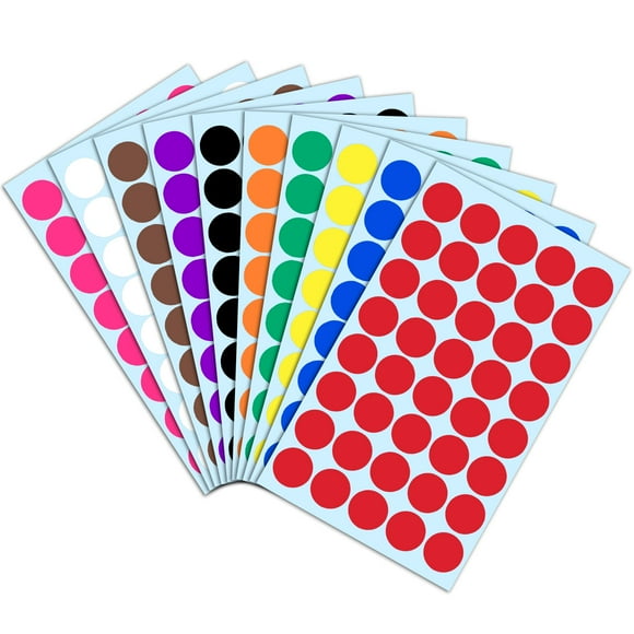 Paquete De 2000 Etiquetas Adhesivas Redondas De Puntos De Colores De 3/4" - 10 Colores Surtidos