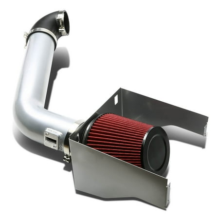 For 07-14 Ford F-150 Silver Coated Aluminum Air Intake Pipe+Red Filter - 12 Gen V8 08 09 10 11 12 13