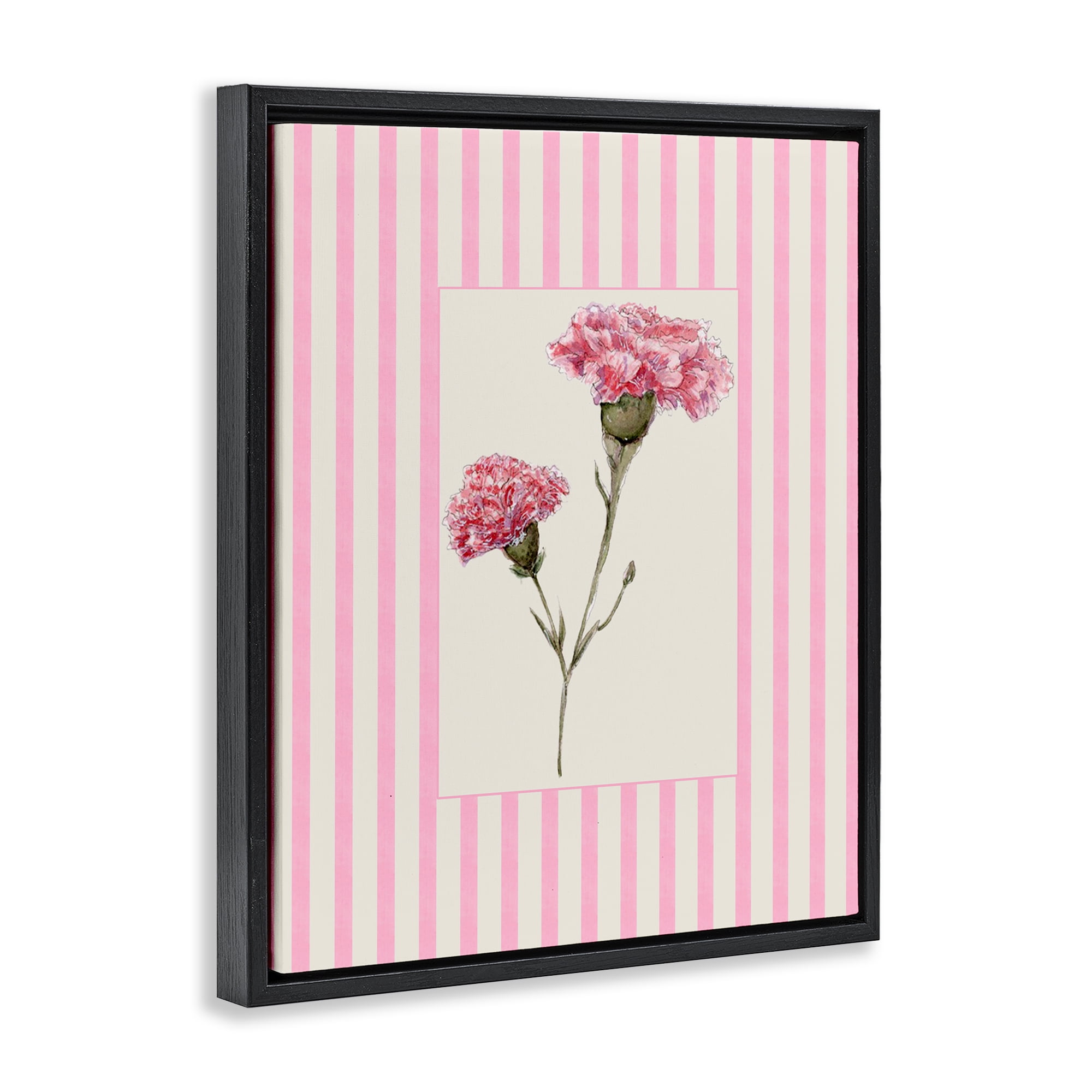 Pink Stripe Carnation Black Framed Floater Canvas Wall Art, design by Lisa Wehmeyer