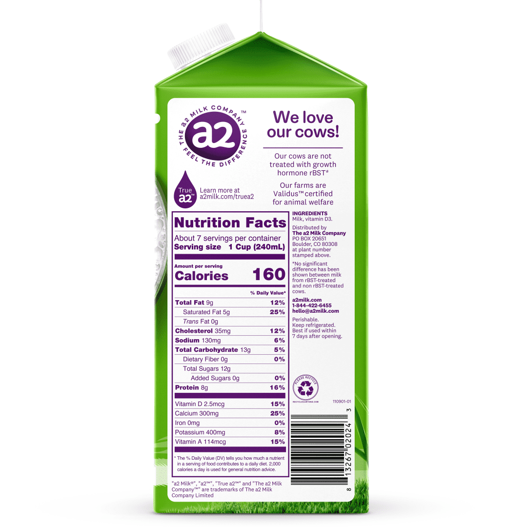 a2 Milk® Grassfed Vitamin D Whole Milk, 59 oz.