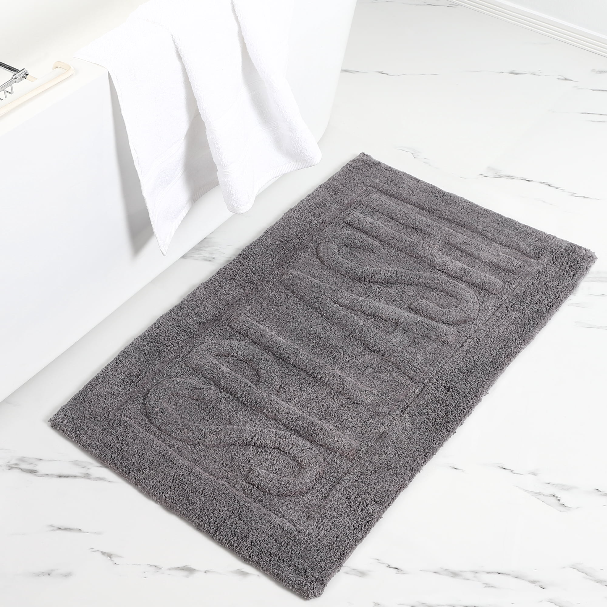 Modern Threads 2 Pack 100% Cotton Bath Mat, 17" x 24" & 21" x 34", "SPLASH", Charcoal