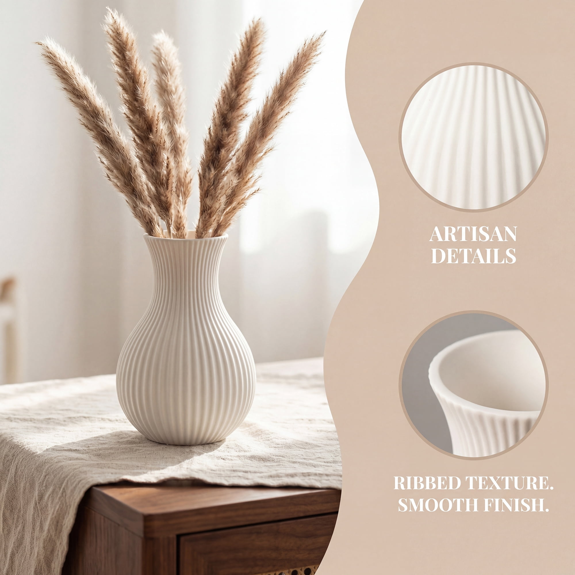Unique Bargains Modern Ceramic Matte Ribbed Flower Vase White 3.5" x 3.5" x 5.1"