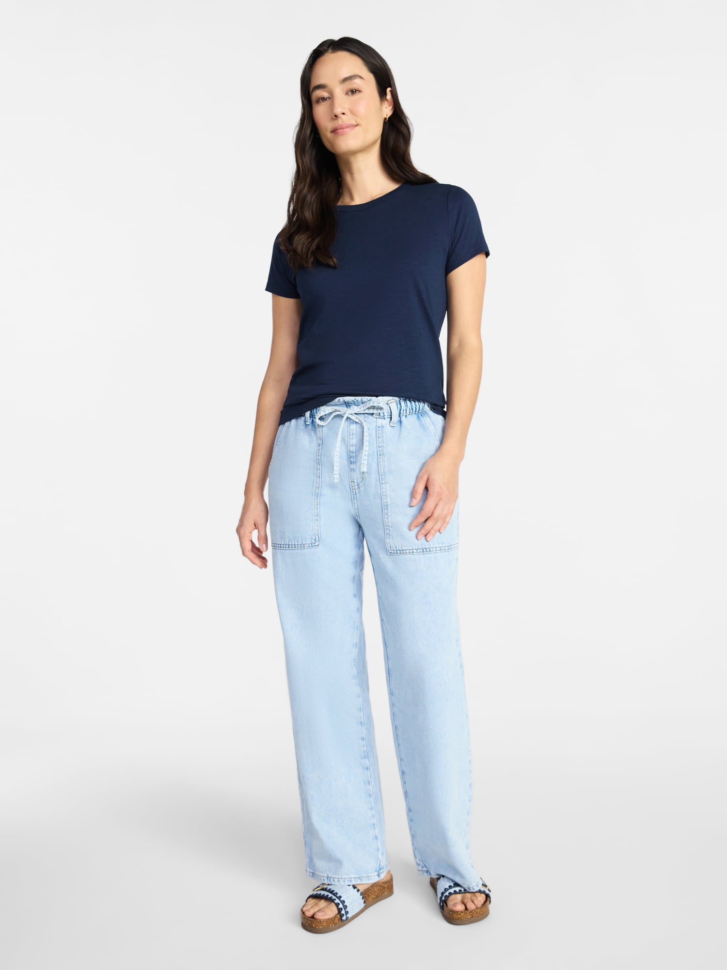 Time and Tru Women's Slub Crewneck Tee with Short Sleeves, Sizes 1X-4X