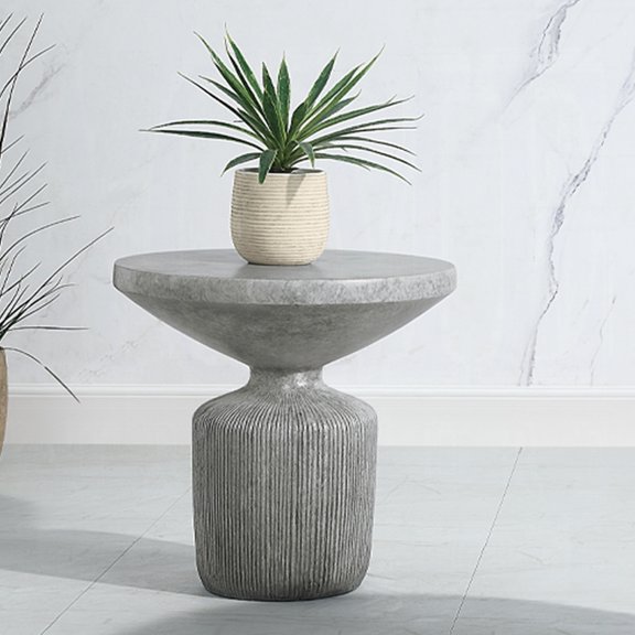 Weathered Grey Cement Table With Pedestal For Gathering And Entertaining Contemporary End Look