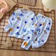 thumbnail image 1 of Pijama de verano Honeeladyy para niños pequeños, de 2 piezas, de algodón con estampado de dibujos animados, de manga larga, fino y suave, para vacaciones, viajes y vacaciones (azul, 9-10 años), 1 of 3