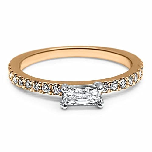 HeartsAndYou 1.3ct Baguette Cut Moissanite Engagement Ring for Women Accents Solitaire 18k Rose Gold Over Silver