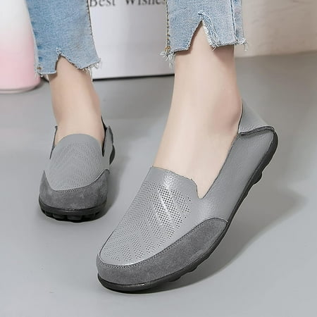 Womens Loafers Flats Shoes Women Slip on Leather Comfort Rubber Sole Flats Shoes Walking Driving Shoes Hollow Out Slip on Comfort Walking Flat Loafers