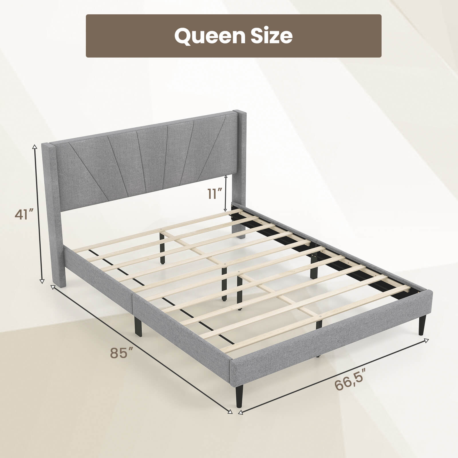 Infans Queen Bed Frame Modern Platform Bed with Linen Upholstered Wingback Headboard