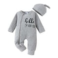 thumbnail image 2 of WIBACKER Newborn Baby Girl Ribbed Romper with Mittens Cuffts Infant Boy Jumpsuit + Hat 2Pcs Coming Home Outfit, 2 of 12