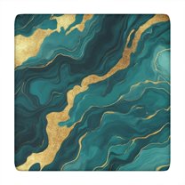 Teal and Gold Marble Glitter Dots Pattern Square Fitted Tablecloth with Elastic Edge,Square Table Cover,Washable Elastic Table Cover for Home Kitchen Party Decor 34"x34"