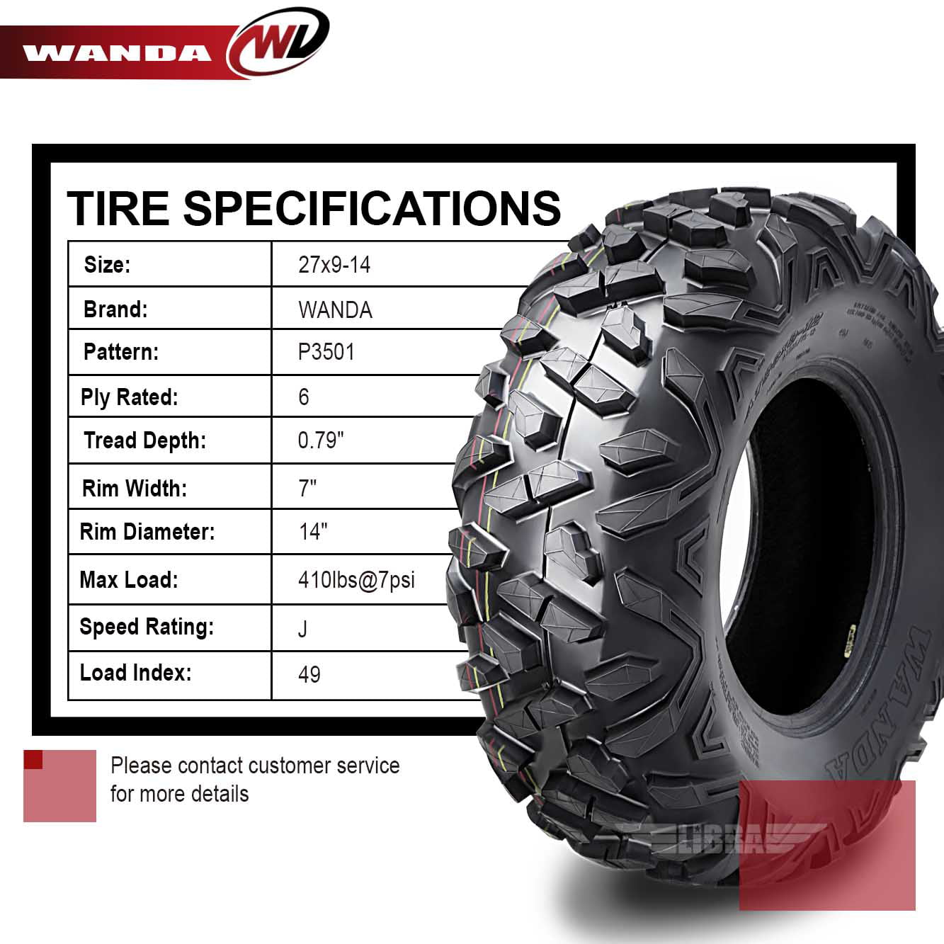 2 New WANDA ATV Tires 27X9-14 6PR P350-10171 