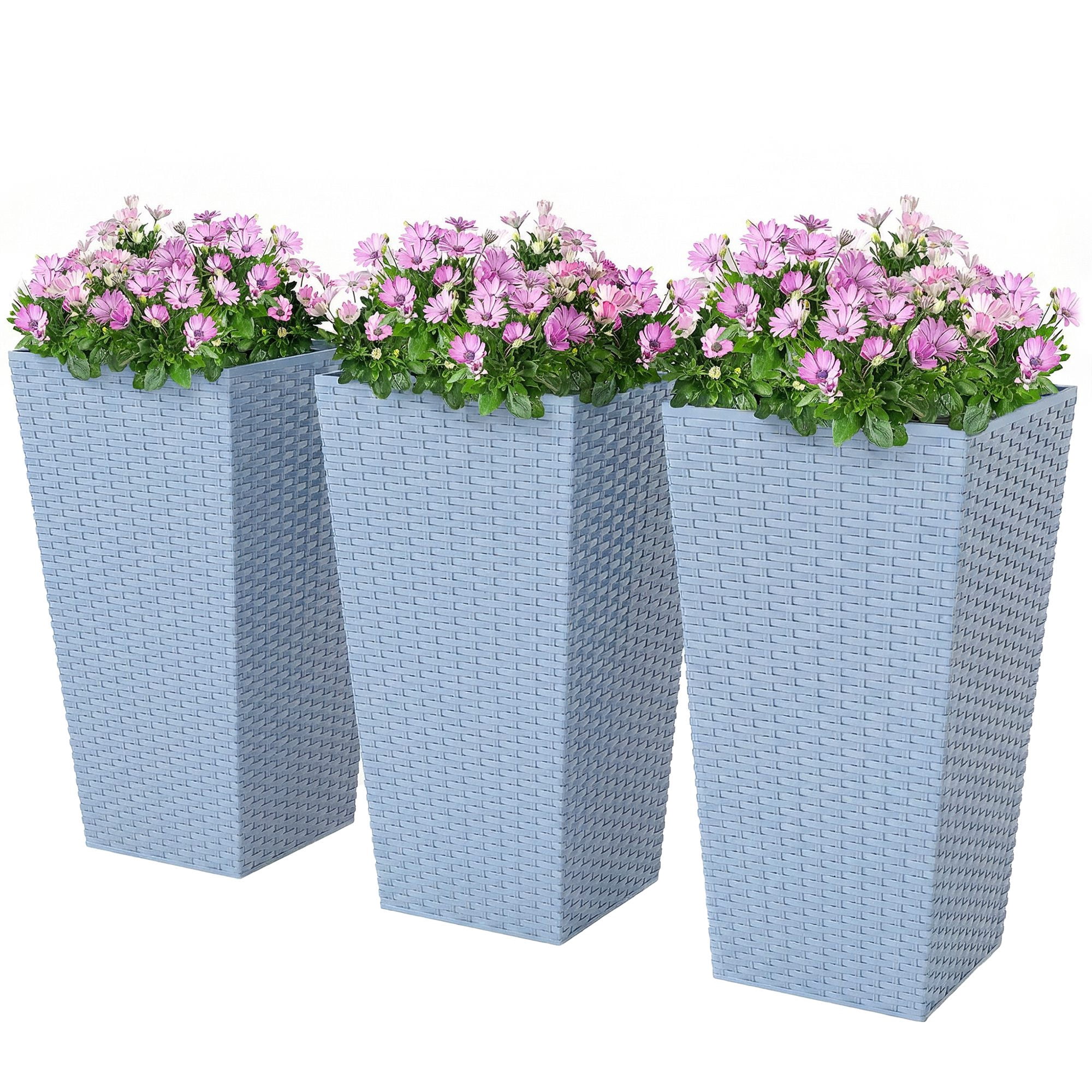 Outsunny Set of 3 Tall Planters with Drainage Holes, Outdoor & Indoor Flower Pot Set for Front Door, Entryway, Patio and Deck, Light Gray